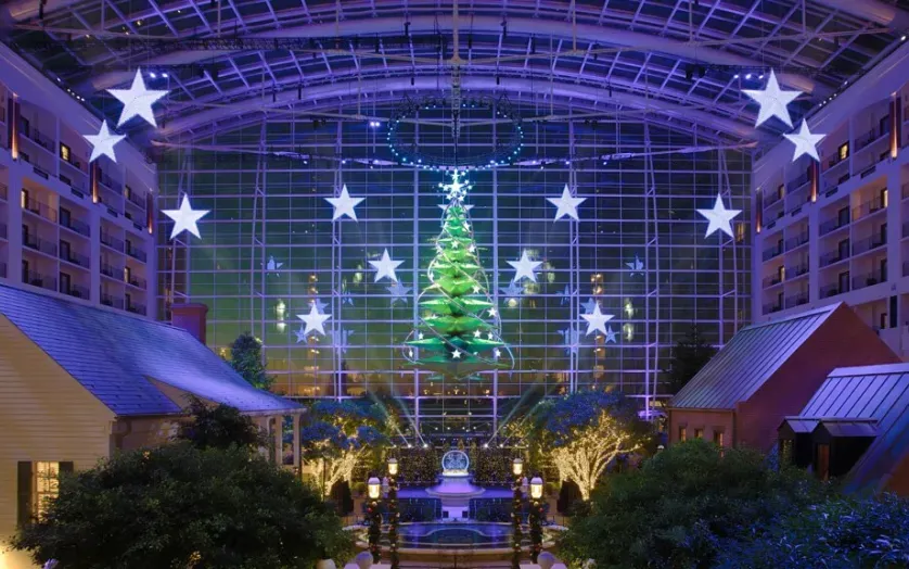 Gaylord Atrium at National Harbor Decorated for the Holidays