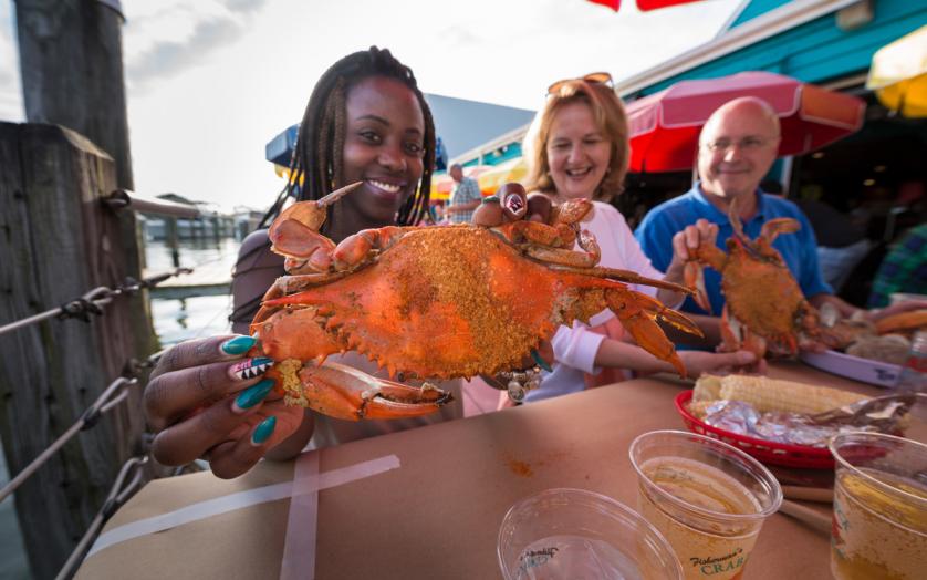 Enjoy crabs and beer while dining on the deck or inside at Harris Crab House.