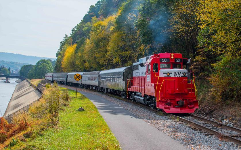 Western Maryland Scenic Railroad Traveling Along the Water