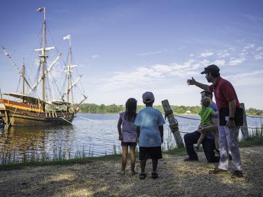 group looking at ship