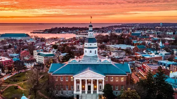 court house with a sunset
