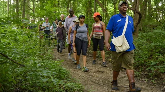 Guided hike on the Underground Railroad Experience Trail at Woodlawn Manor Cultural Park in Sandy Spring.