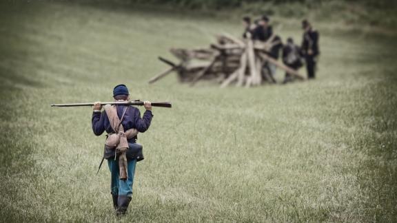 Civil War Union Soldier at a Reenactment