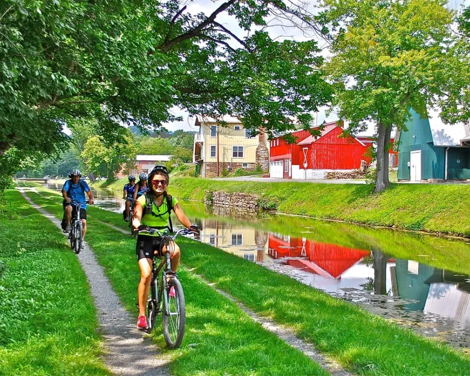 Bikers riding along the C&O Canal in Hancock