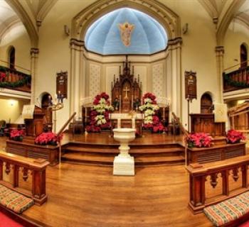 Historic church and holiday decorations in Downtown Frederick  Photo