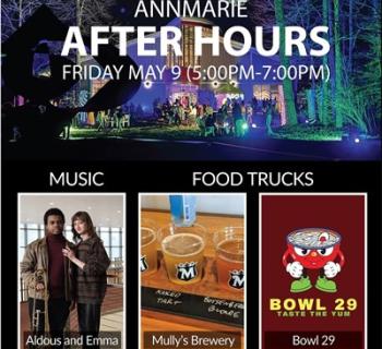 Annmarie at night, crowd outside, event details Photo