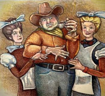 Buster Bief and The Harvey Girls - Hand-colored print. Photo
