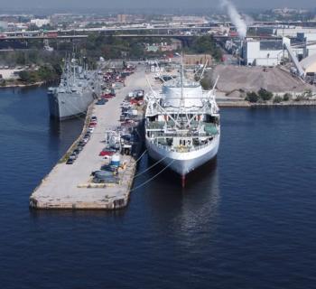 Nuclear Ship Savanah and SS John Brown at Pier 13.  Photo