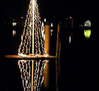 Christmas trees lit on all the docks along Town Creek, Oxford, Md. Photo