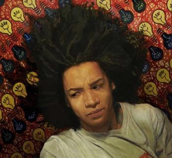 Painting of young man thinking, from the exhibition. Photo