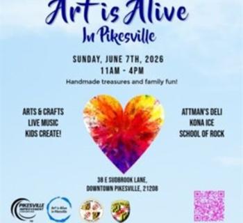 Event flyer for the Art is Alive in Pikesville Festival 6/7/26 11-4p at 38 E Sudbrook Ln, Pikesville Photo