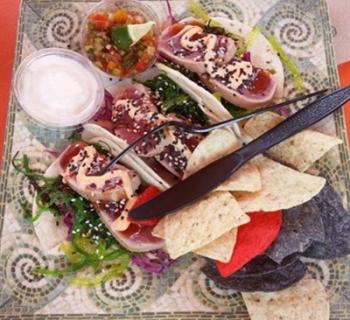 Enjoy Ahi Tacos from Fish Tales Bar & Grill. Photo