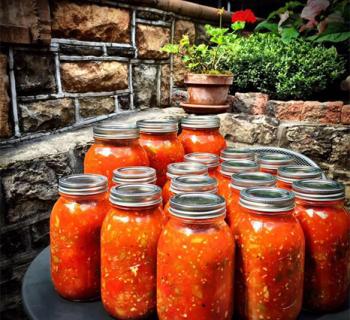 Jars of gazpacho Photo