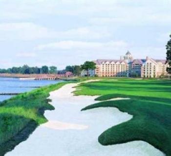 Picture of a fairway with sand traps at the River Marsh Golf Club Photo