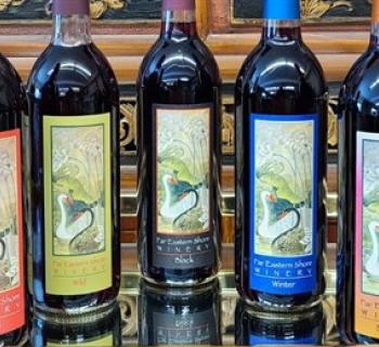 Five bottles of different flavored wines from Far Eastern Shore Winery Photo