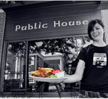 Server in front of Market Street Public House Photo