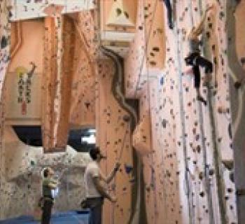 Climbers climbing interior Earth Treks' walls Photo