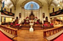 Historic church and holiday decorations in Downtown Frederick  Photo