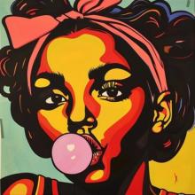 colorful artwork of a person with pink bubble gum in their mouth Photo