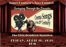 An old-fashioned movie projector and a photo of singer Janet Paulsen. Photo