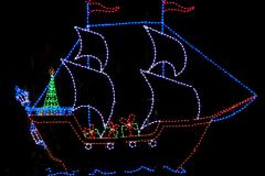 image of ship in Christmas lights