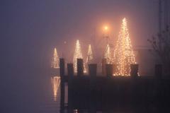 boats with Christmas lights