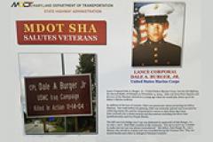 A poster of the dedication for LCPL Dale Burger, JR. by MDOT SHA