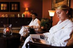 Two women wear white robes at Turf Valley Spa Two women wear white robes at Turf Valley Spa
