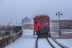 Railroad car in snow