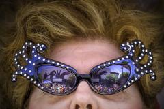 Woman wearing wild sunglasses