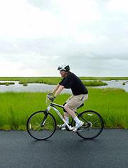A Bicyclist enjoying a ride along the Eastern Shore.