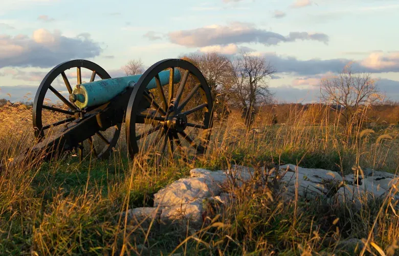 Canons in the high grass at Antietam National Battlefield