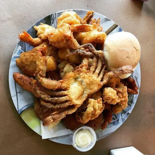Fried Soft Shell Crab and Seafood Platter