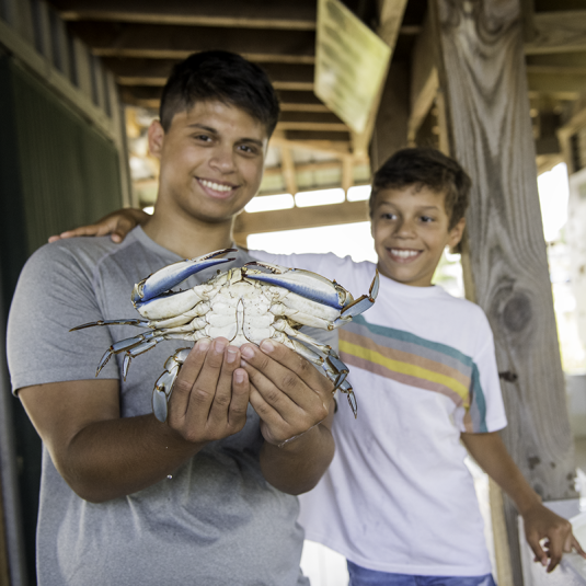 Blue Crab and Two Guys at the Chesapeake Bay Maritime Museum