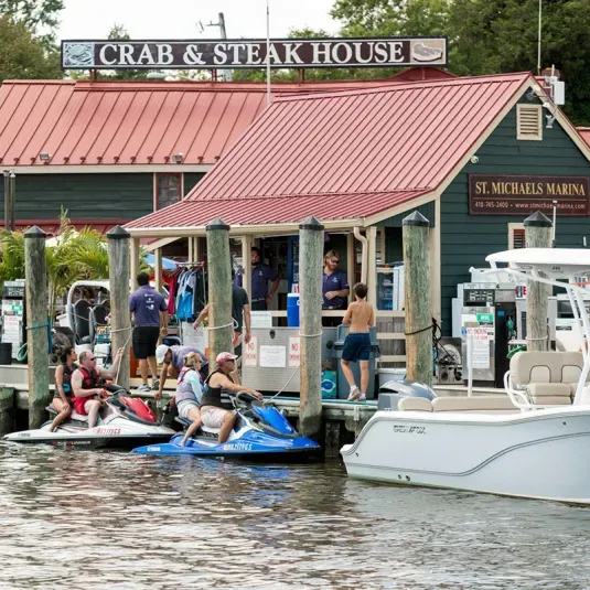 St. Michaels Marina with Crab and Steak House in the background