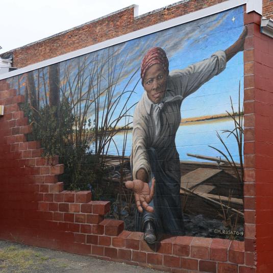 The Harriet Tubman Mural by Michael Rosato outside the Harriet Tubman Museum and Educational Center