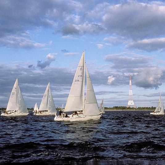 View of the Wednesday night sailboat races on board the Schooner Woodwind
