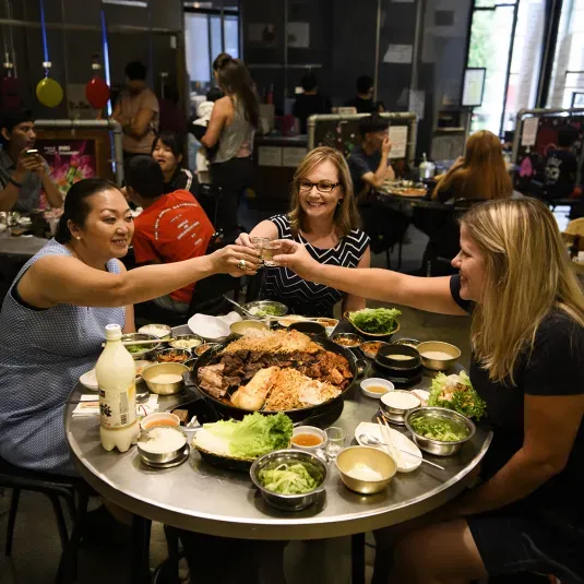 Ladies enjoying Honey Pig Korean BBQ