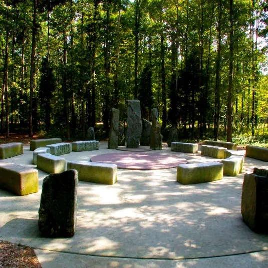 The AnnMarie Sculpture Garden features a wooded walking path that meanders past sculpture, including works on loan from the Smithsonian Institution and the National Gallery of Art.