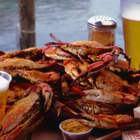 Enjoy crabs and beer while dining on the deck or inside at Harris Crab House.