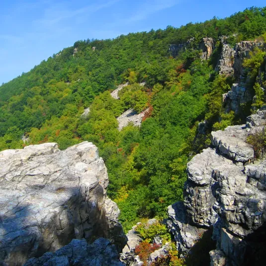 This scenic landform on Will's Mountain seen while traveling on Rt. 40 between Cumberland and Lavale is named Lover's Leap.