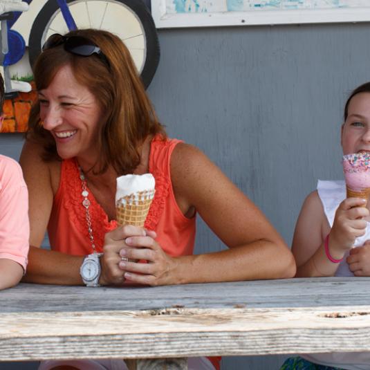 Family enjoying ice cream at the Scottish Highland Creamery, Talbot County