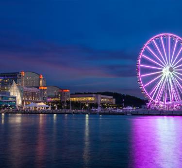 At the heart of the National Harbor is a resort which boasts a huge spa, beautiful atrium and stunning views