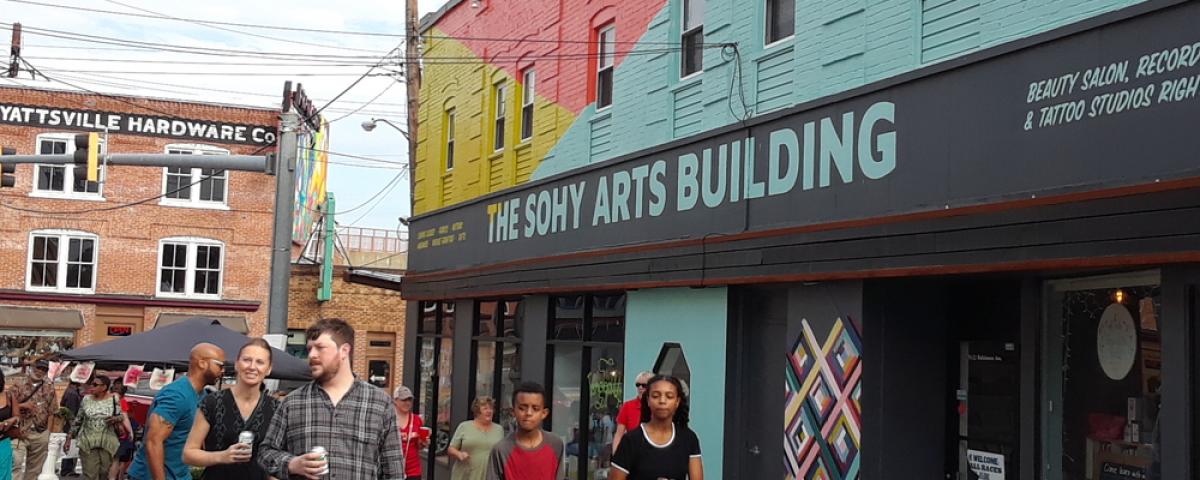 Shopping in Downtown Hyattsville Shoppers by The SoHy Arts Building