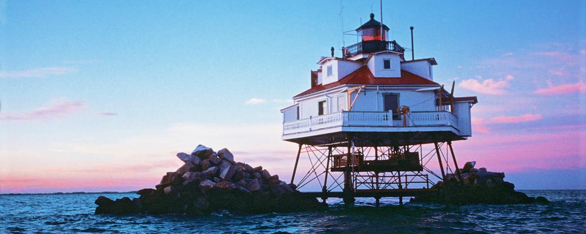 Accessible only by boat, Thomas Point Shoal Lighthouse is one of only 10 in the US designated a National Historic Landmark. Accessible only by boat, Thomas Point Shoal Lighthouse is one of only 10 in the country designated a National Historic Landmark.
