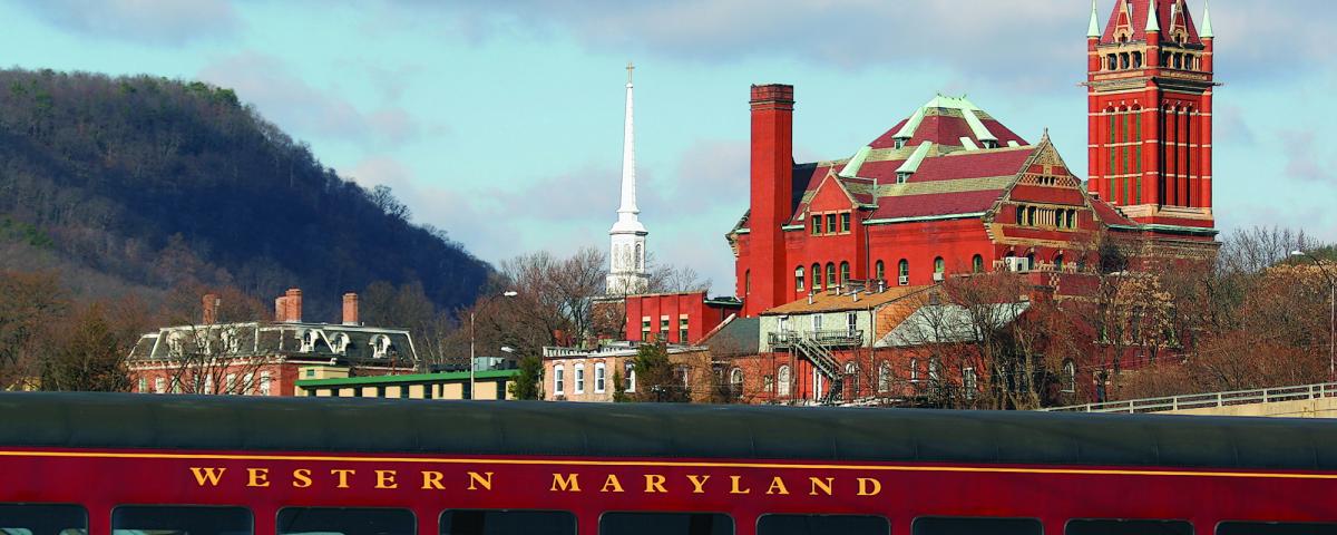 Cumberland is an historic town that has evolved into a vibrant arts community. Red train in Cumberland